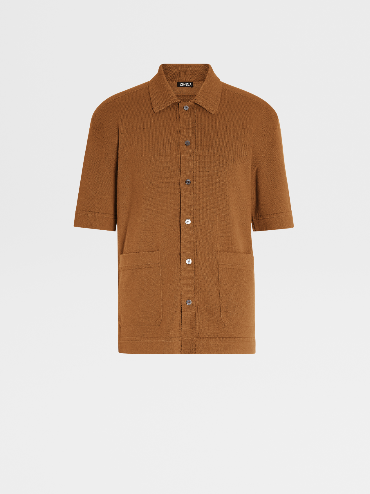 Vicuna Color Cashmere and Cotton Knit Short-sleeve Polo